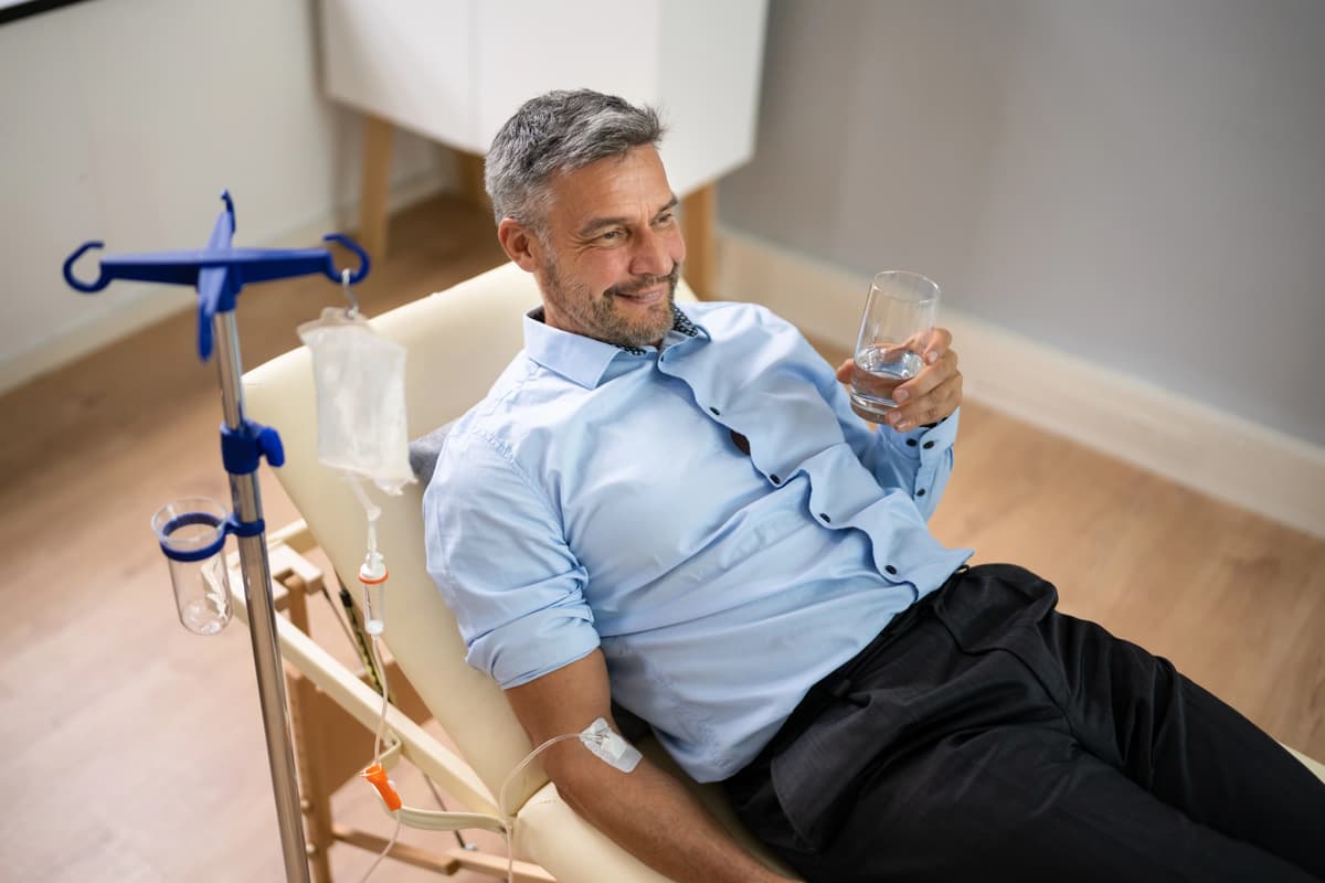 Man relaxing after receiving mobile IV therapy.